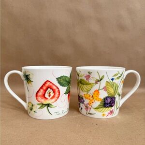 Set of 2 Rose of England Fine Bone China Mugs. Pine Strawberries & Butterflies